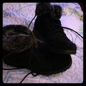 Black Suede Size 8 Tie up Boots*Never Worn*
